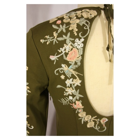 NEW Kimchi Blue Sakura Olive Green Floral Embroidered Long Sleeve Mini Dress - S - Picture 4 of 8